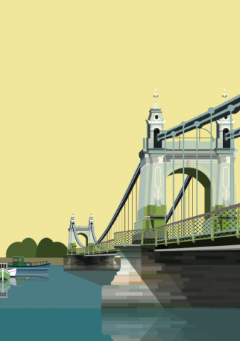 Hammersmith Bridge and Boats vector graphic - illustrated by Emma Sivell /SIVELLINK