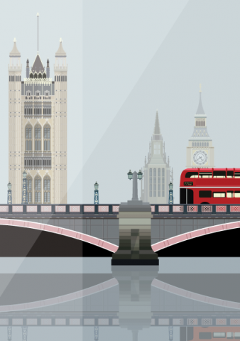Lambeth Bridge and the Towers of Westminster - vector graphic - illustrated by Emma Sivell / SIVELLINK