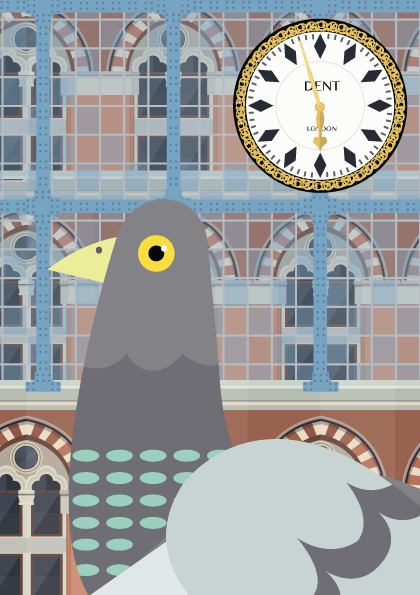 Pigeon at St Pancras vector graphic illustration - designed by Emma Sivell / SIVELLINK