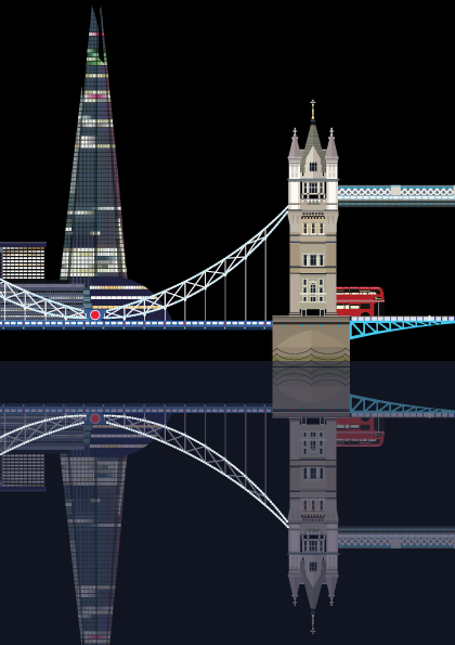 Tower Bridge and The Shard vector graphic illustration - A3 Print - designed by Emma Sivell / SIVELLINK