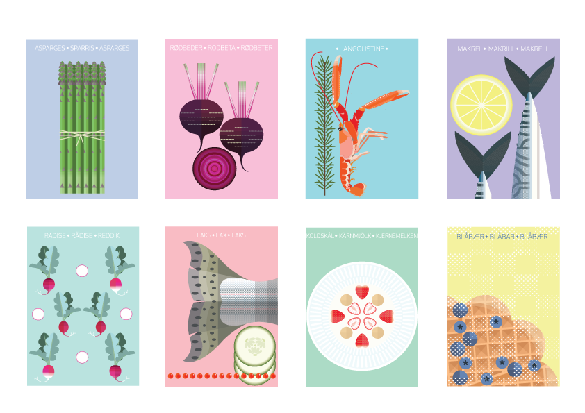 Nordic Food Illustrations - 8 x A5 Postcards